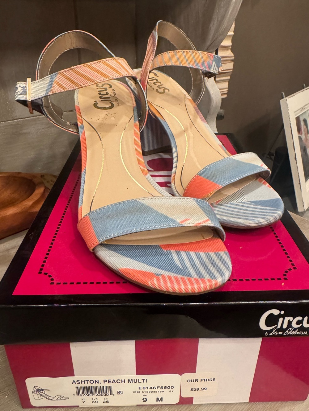 Circus by Sam Edelman Ashton Peach Multi Striped Ankle Strap Heels